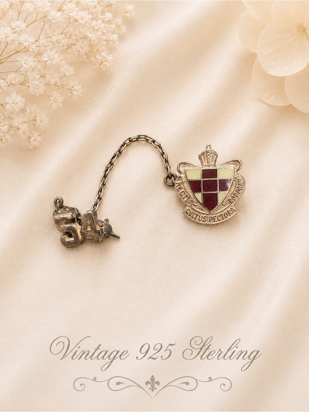 🆕VINTAGE 925 Sterling Crest Shield Connector Pin (graduating class 1954)